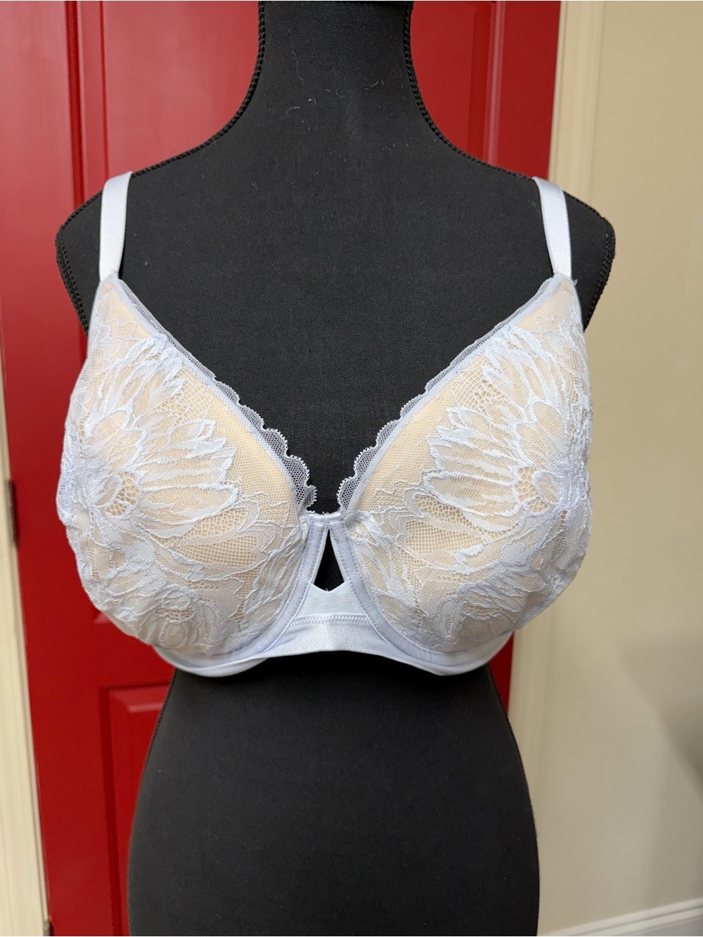 Soma Light Blue Lace Underwire Bra with Floral Overlay